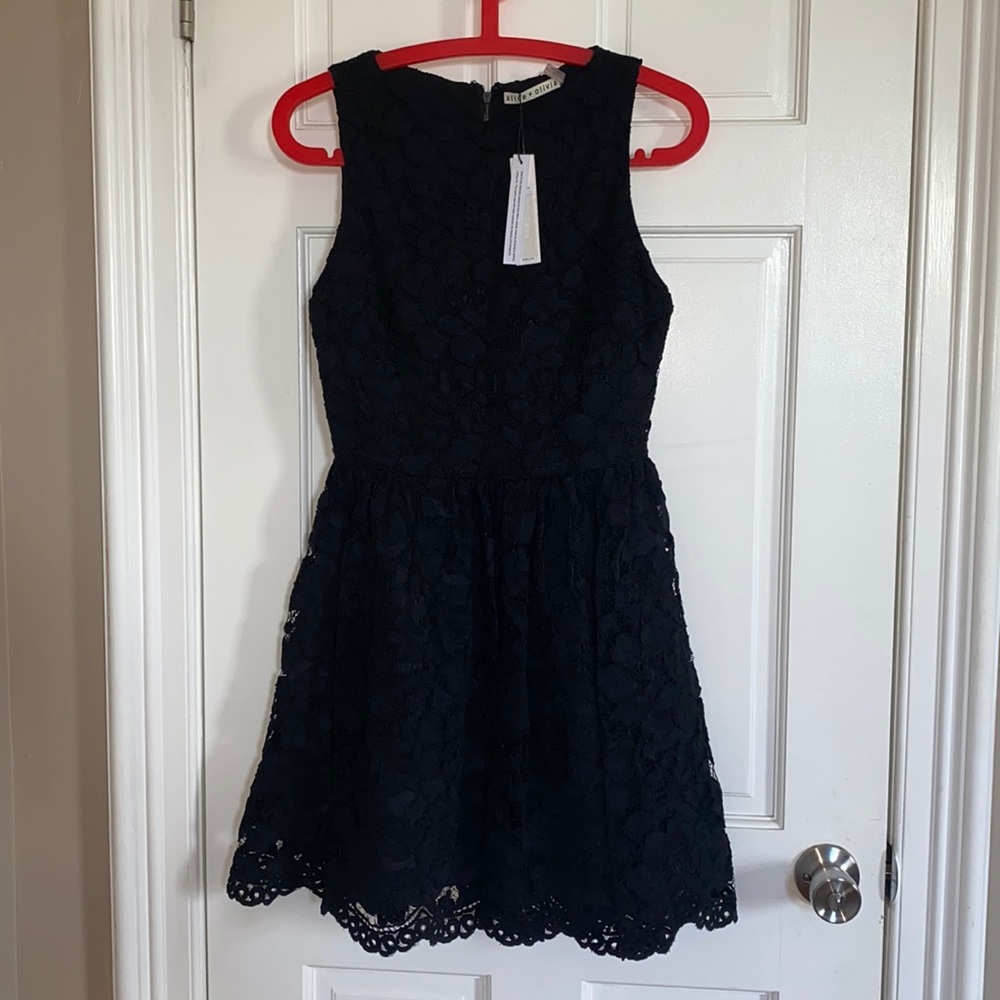 Alice + Olivia Black Ginger Lace Skater Dress